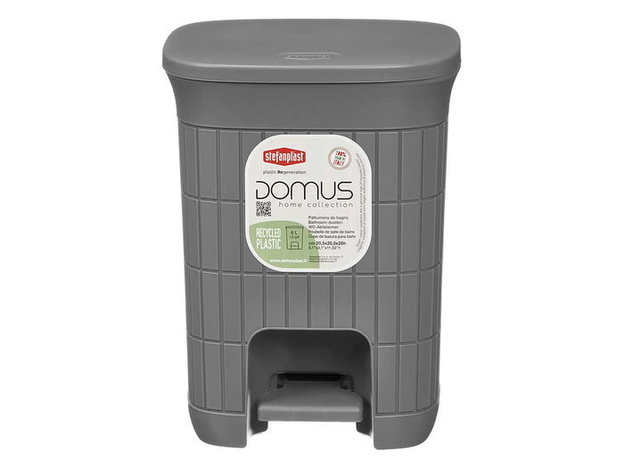 Stefanplast Papelera Domus Pequeña 6 Litros con Pedal y Cubo Extraíble, Color Gris Azulado, Dimensiones 20.5x27x20.5 cm (Set de 6)