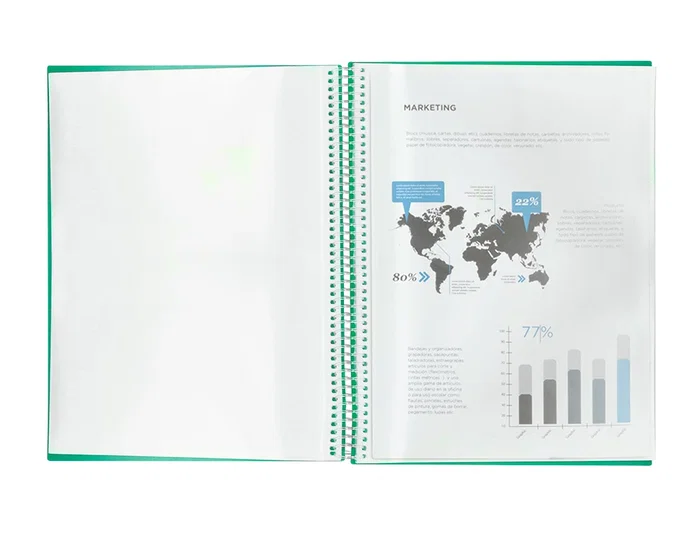 Liderpapel Carpeta escaparate con espiral 10 fundas polipropileno DIN A4 Verde