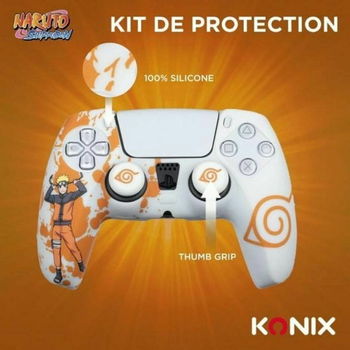 Konix Funda protectora para mando DualSense de PS5, silicona, diseño de Konoha y Naruto, blanco
