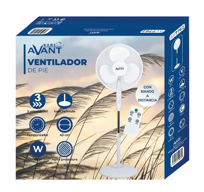 AVANT Ventilador de Pie 45W con Mando a Distancia y Base Redonda