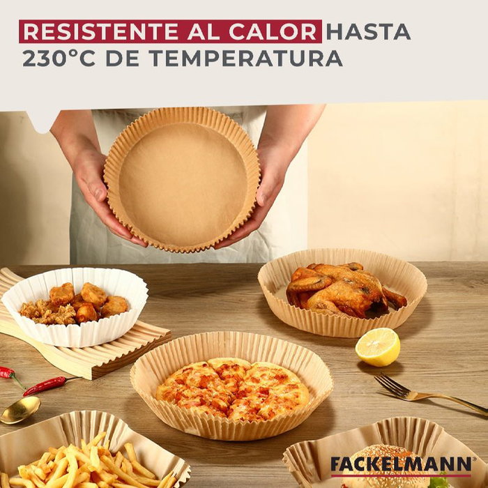 FACKELMANN Bandeja de Papel Redonda para Airfryer - 50 Unidades, Desechable y Respetuosa con el Medio Ambiente