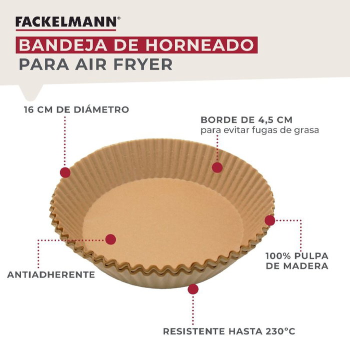 FACKELMANN Bandeja de Papel Redonda para Airfryer - 50 Unidades, Desechable y Respetuosa con el Medio Ambiente