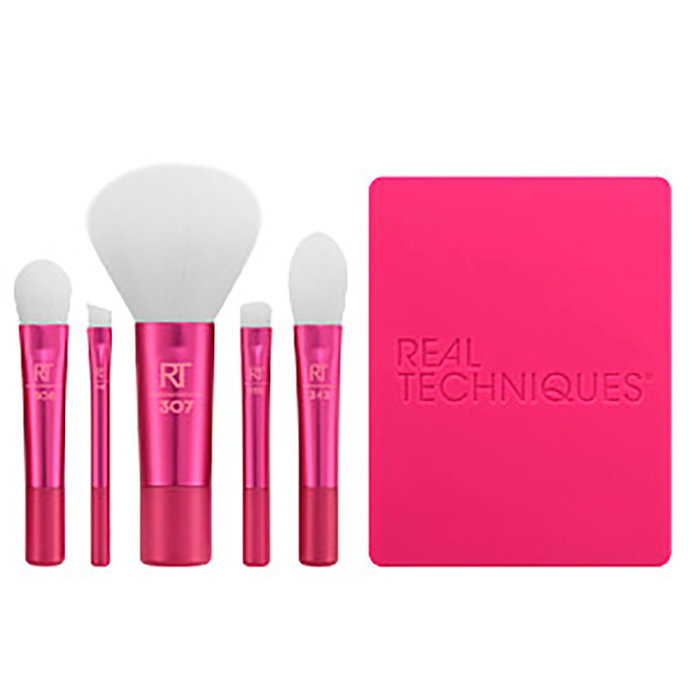 Real Techniques VIVID ESCAPE GLOW-TO-GO Estuche de 5 Piezas para Viaje con Espejo Compacto