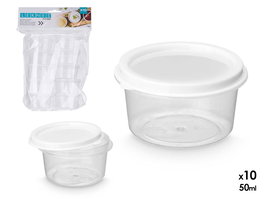 Leknes Set 10 Botes Redondo Tapa 50ml Plástico PP Blanco Transparente 18x23x6.5 cm (Set de 24)