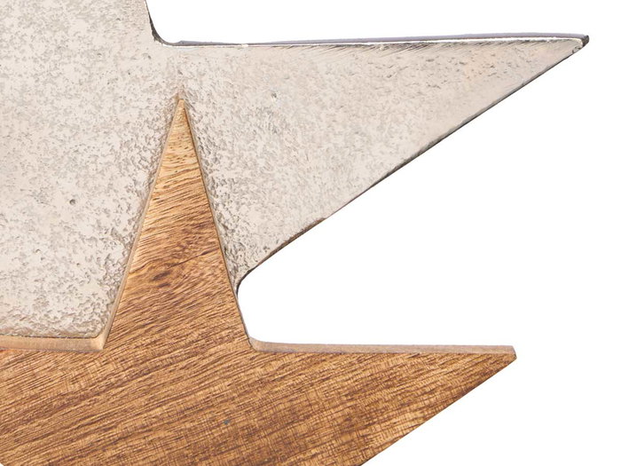 Giftdecor Soporte Decoración Triple Estrella Plateado Metal y Madera 31x28x6 cm (Set de 6)
