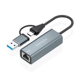 Aisens Conversor USB-A y USB-C a Ethernet Gigabit 10/100/1000 Mbps Gris