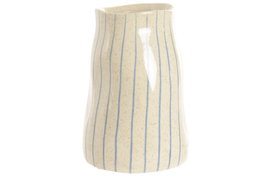 DKD Home Decor Jarrón de Gres con Rayas Crudo y Azul