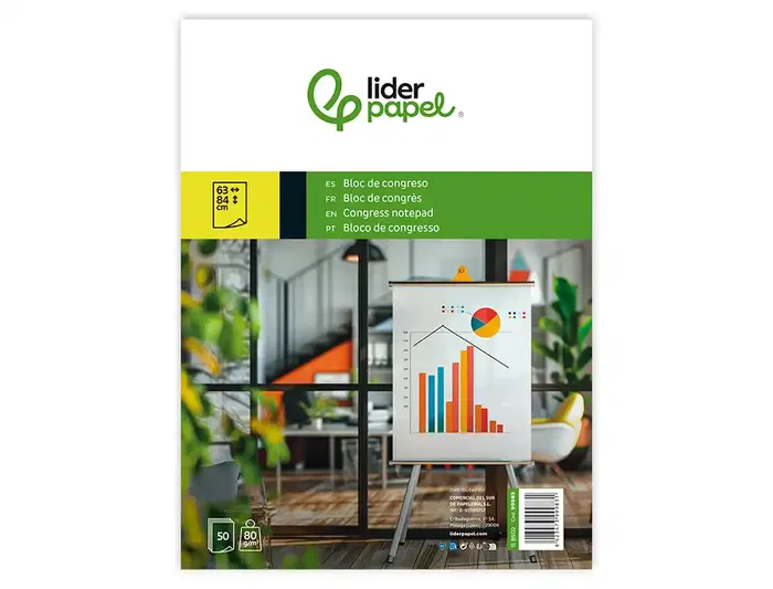 Liderpapel Bloc Congreso Liso para Pizarra, Papel 80 g/m², 630 x 840 mm (63 x 84 cm), 50 Hojas