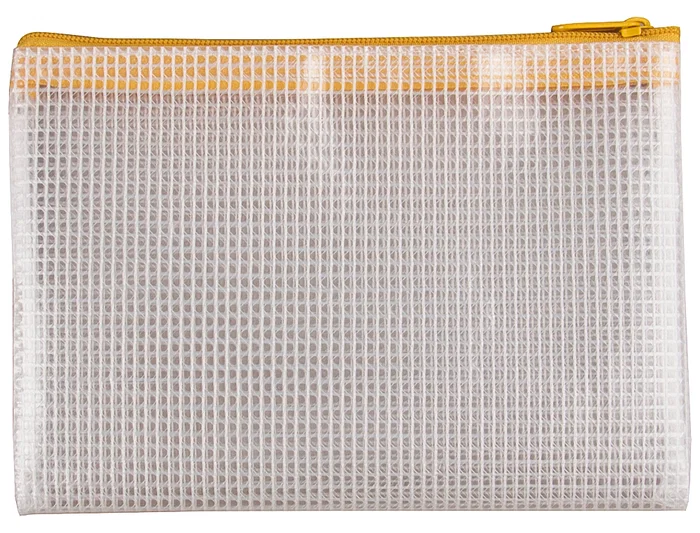 Q-connect Bolsa Multiusos Malla DIN A6 con Cremallera Transparente y Amarilla