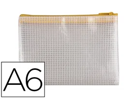Q-connect Bolsa Multiusos Malla DIN A6 con Cremallera Transparente y Amarilla
