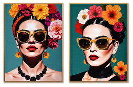 DKD Home Decor Cuadro Lienzo Chica Flores (Pack de 2)