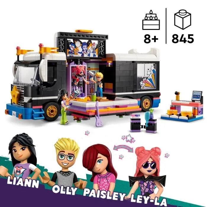 LEGO 42619 Friends Pop Star Tourbus, Juguete musical con 4 minimuñecos, Regalo para niños a partir de 8 años