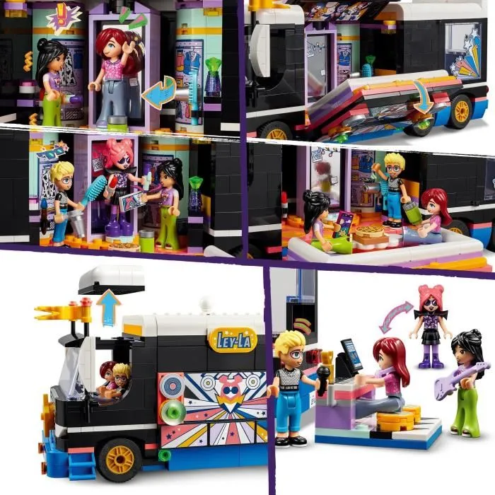 LEGO 42619 Friends Pop Star Tourbus, Juguete musical con 4 minimuñecos, Regalo para niños a partir de 8 años