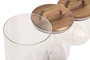 DKD Home Decor Set de 3 Botes de Cristal y Acacia 1.8L