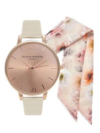 Olivia Burton OBGSET51 Set de Reloj y Pañuelo Rosa y Beige