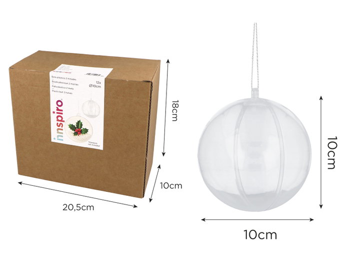 Innspiro Pack de 12 bolas de plástico transparente de 10 cm