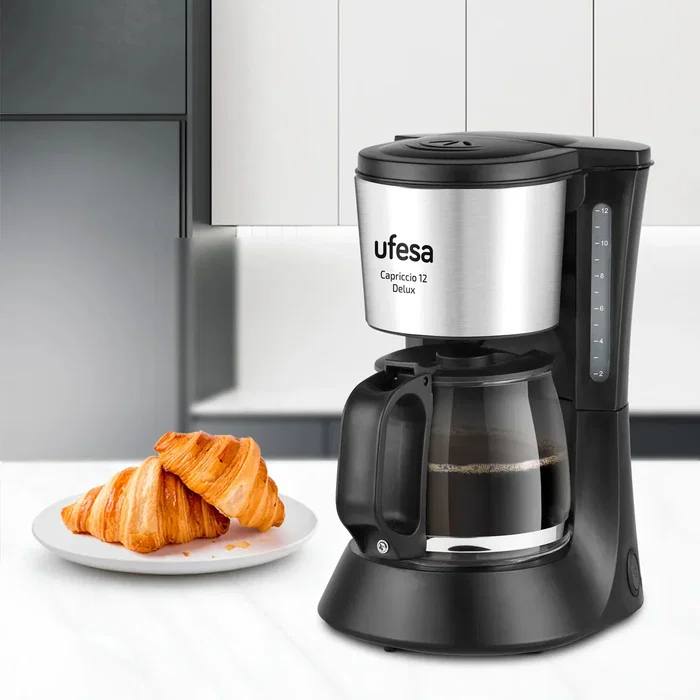 Ufesa CG7125 Capriccio 12 Delux Cafetera de goteo manual para 12 tazas (1.2L), 680W, filtro permanente, acero inoxidable/negro, referencia 71605329