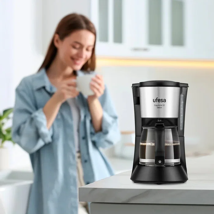 Ufesa CG7125 Capriccio 12 Delux Cafetera de goteo manual para 12 tazas (1.2L), 680W, filtro permanente, acero inoxidable/negro, referencia 71605329