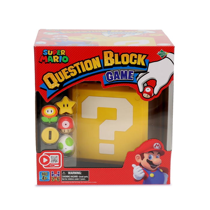 Epoch Question Block Super Mario 7556 Juego de Mesa, 3 Juegos en 1 con Bingo, Juguete +4 Años
