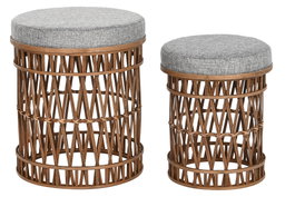 DKD Home Decor Set de 2 Reposapiés de Bambú y Poliéster Marrón