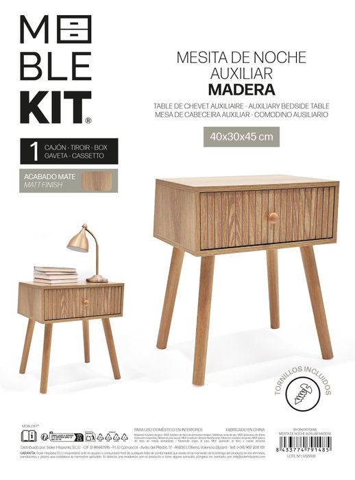 Moblekit Mesita de Noche Auxiliar de Madera