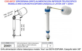 IDROSPANIA Ana boya de espuma para grifo de alimentación inferior 3/8 pulgadas