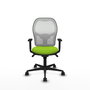 Silla de oficina Jorquera con mecanismo Sincro tapizada con Similpiel color Pistacho y malla color Blanco. Equipada con lumbar 1D, Brazos 1D y Ruedas 65mm nailon