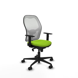 Silla de oficina Jorquera con mecanismo Sincro tapizada con Similpiel color Pistacho y malla color Blanco. Equipada con lumbar 1D, Brazos 1D y Ruedas 65mm nailon