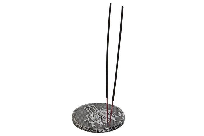 DKD Home Decor Soporte para Incienso de Madera con Elefante, Plateado