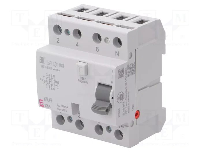 ETI POLAM EFI-P4 AC 32/0.03 Interruptor Diferencial 4 Polos 32A 30mA ETI POLAM EFI-P4 AC 32/0.03 Interruptor Diferencial 4 Polos 32A 30mA