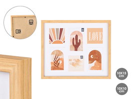 Giftdecor Marco para 6 Fotos 10x15, Efecto Bambú, Madera MDF, Color Marrón, 40 x 34 x 2 cm (Set de 12)