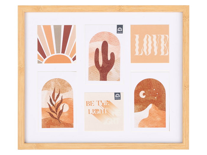 Giftdecor Marco para 6 Fotos 10x15, Efecto Bambú, Madera MDF, Color Marrón, 40 x 34 x 2 cm (Set de 12)