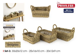 Inde Set de 3 Cestas Rectangulares con Asas 30 cm, 25 cm, 20 cm (8 Unidades)