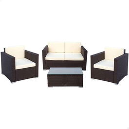 Aktive Conjunto Sofá (128x72 cm) + 2 Sillones (71x72 cm) + Mesa (80x50x32 cm) Acero Rattan Vidrio Poliéster