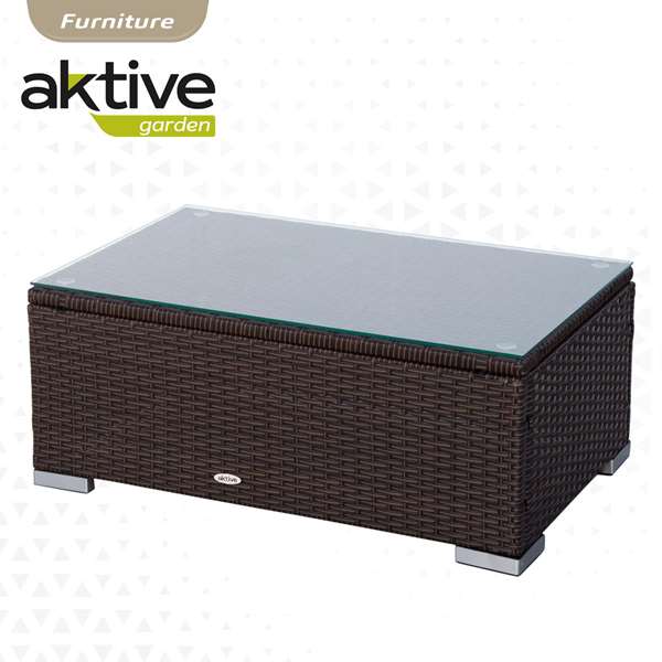 Aktive Conjunto Sofá (128x72 cm) + 2 Sillones (71x72 cm) + Mesa (80x50x32 cm) Acero Rattan Vidrio Poliéster
