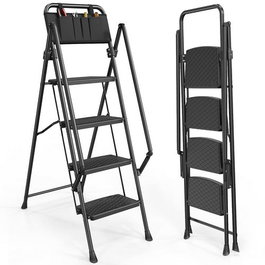 Homelux Escalera de 4 Peldaños Anchos con Pasamanos Plegable