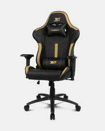 Drift Silla Gaming DR350GOLD Butaca para Jugar con Reposabrazos 4D, Cojines Lumbar y Cervical, Ajuste Respaldo 90-135°, Negro y Oro
