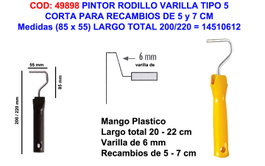 Mango de varilla para rodillo de pintura corto 85x55x220mm