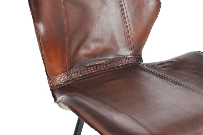 GINER Y COLOMER Taburete de Cuero Natural y Pata Metal Set 2 Unidades