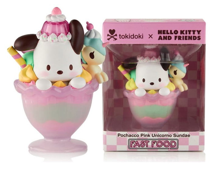 Hello Kitty & Friends Window Box Figura Fast Food Pochacco Pink Unicorn Sundae 9 cm