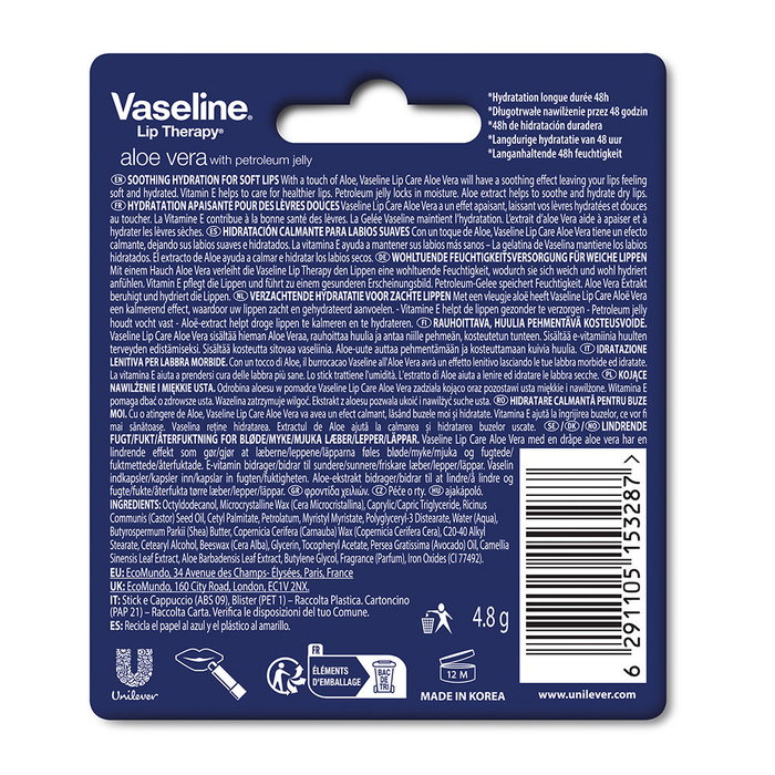 Vaseline Bálsamo Labial Stick Aloe Vera 4,8 gr