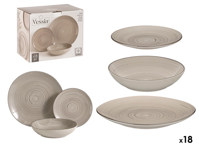 Vessia Set Vajilla 18 Piezas Espiral Gris Loza Cerámica 34.5x28.5x22 cm (Set de 2) Vessia Set Vajilla 18 Piezas Espiral Gris Loza Cerámica 34.5x28.5x22 cm (Set de 2)
