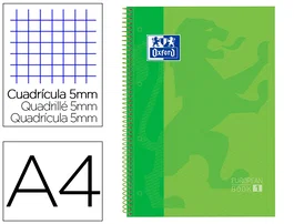 Oxford Bloc espiral tapa extradura microperforado DIN A4 80 hojas cuadros 5mm verde