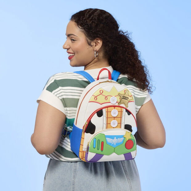 Loungefly Mochila Toy Story Jessie, Woody & Buzz Lightyear Disney Pixar - Tamaño 26x31,7x8,8 cm, Poliuretano con Denim