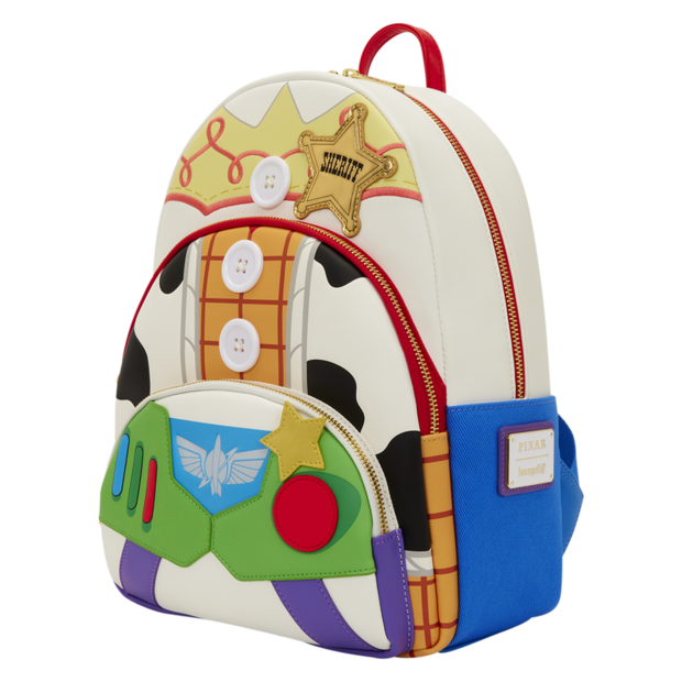 Loungefly Mochila Toy Story Jessie, Woody & Buzz Lightyear Disney Pixar - Tamaño 26x31,7x8,8 cm, Poliuretano con Denim