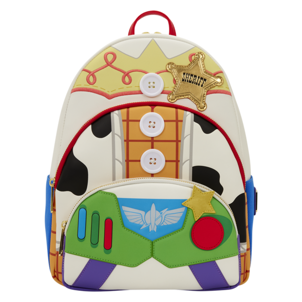 Loungefly Mochila Toy Story Jessie, Woody & Buzz Lightyear Disney Pixar - Tamaño 26x31,7x8,8 cm, Poliuretano con Denim