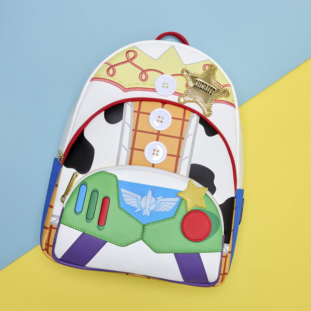 Loungefly Mochila Toy Story Jessie, Woody & Buzz Lightyear Disney Pixar - Tamaño 26x31,7x8,8 cm, Poliuretano con Denim