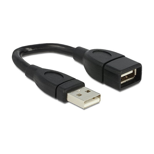 DeLOCK Adapter USB 2.0 Macho a Hembra, Cable A a A de 0,15 m Negro, Conector ST-BU, 15 cm