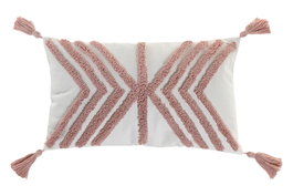 DKD Home Decor Pack de 2 Cojines de Poliéster 50x30 cm Blanco con Aplicaciones Rosa