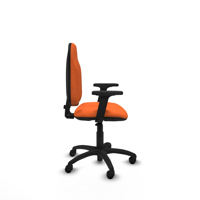 Silla de oficina Algarra con mecanismo Contacto permanente básico tapizada con Tela color Naranja. Equipada con Base poliamida negra, Brazos 2D y Ruedas de nailon 50 mm Silla de oficina Algarra con mecanismo Contacto permanente básico tapizada con Tela color Naranja. Equipada con Base poliamida negra, Brazos 2D y Ruedas de nailon 50 mm
